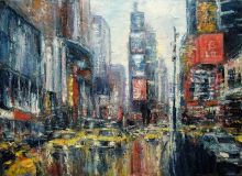 Nowy Jork. Ulica w deszczu. Olej format 50cm x 70cm   350 zł.